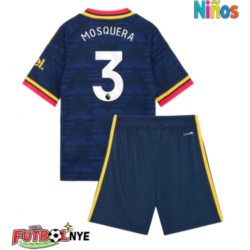 Camiseta Arsenal Cristhian Mosquera #3 Visitante Equipación para niños 2026-27 manga corta (+ pantalones cortos)